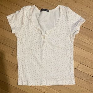 ivory with rose pink floral brady t shirt half button up